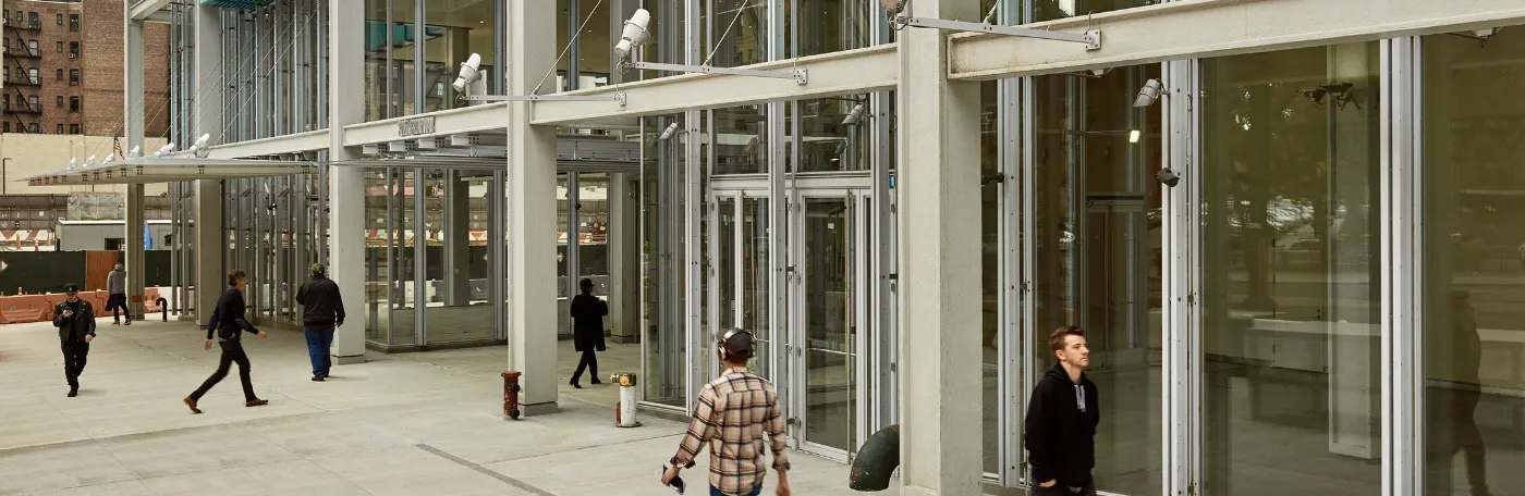 Studebaker entrance with people walking