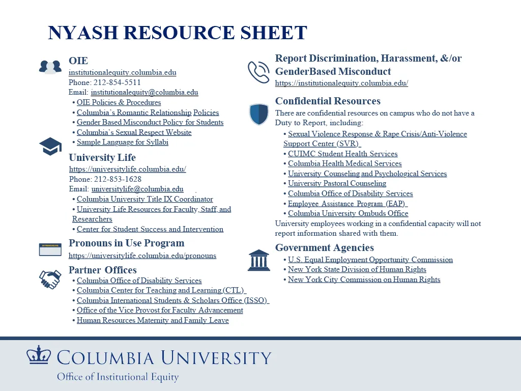 Image of NYASH Resource Sheet